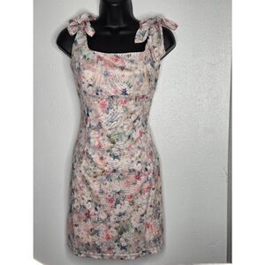 Freesia Whimsical Cutie Blush Floral Mesh Tie-Strap Mini Dress Size Large